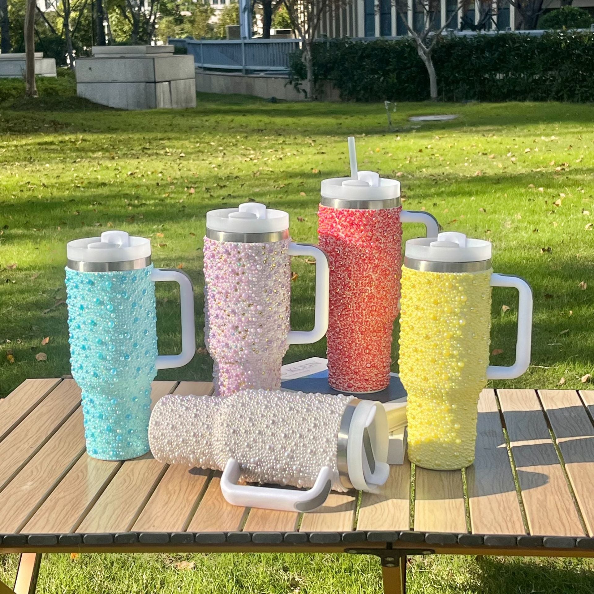 Wholesale diamond 40oz vacuum ice cup with handle portable car cup